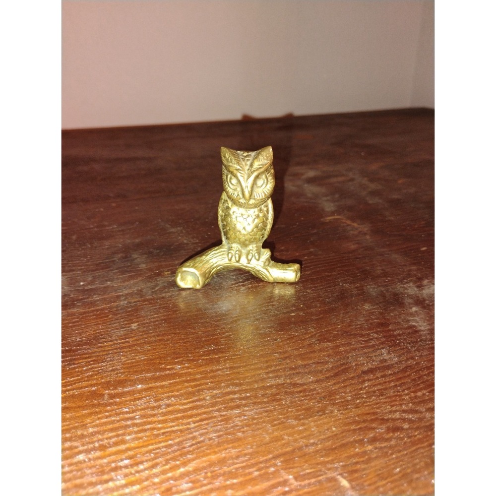 Vintage Brass Owl on a Branch Statue Figurine 5" tall India‎